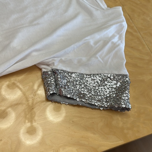 🧡 MICHAEL KHORS WHITE TOP-SEQUIN SHORT SLEEVE- - Picture 14 of 15